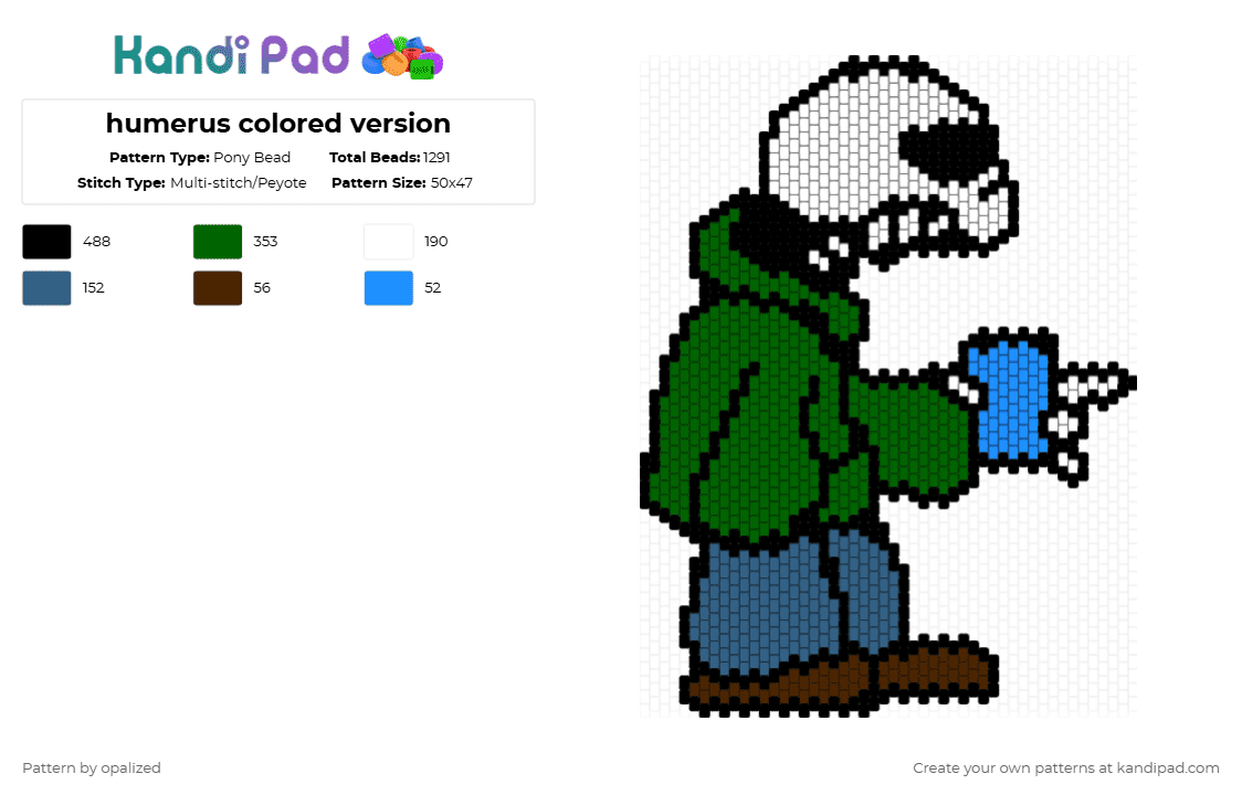 humerus colored version - Pony Bead Pattern by opalized on Kandi Pad - green,blue