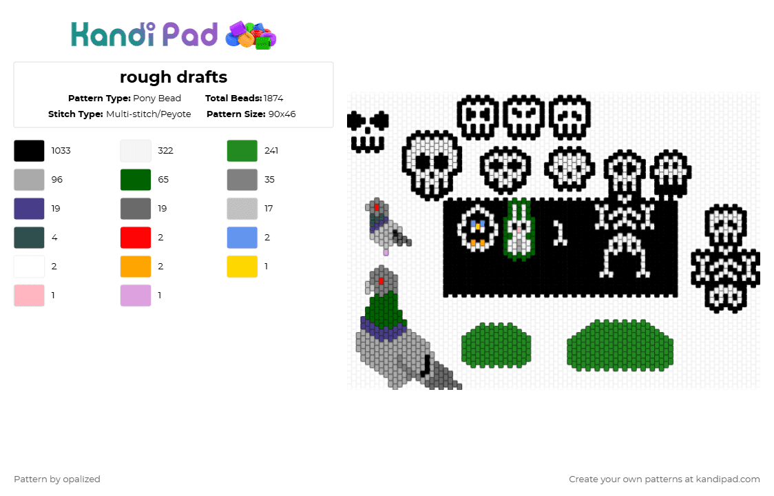 rough drafts - Pony Bead Pattern by opalized on Kandi Pad - black,white,green,beige,colorful