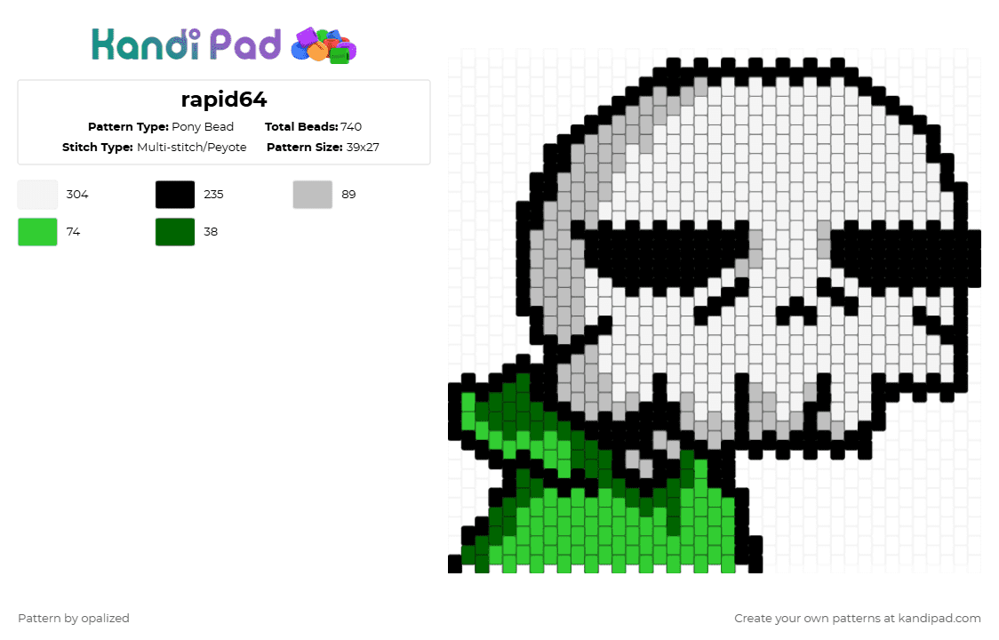 rapid64 - Pony Bead Pattern by opalized on Kandi Pad - white,beige,green