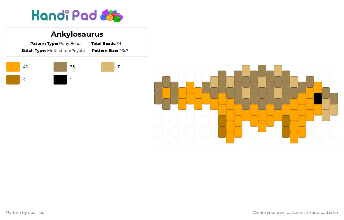 Ankylosaurus - Pony Bead Pattern by opalized on Kandi Pad - orange,tan