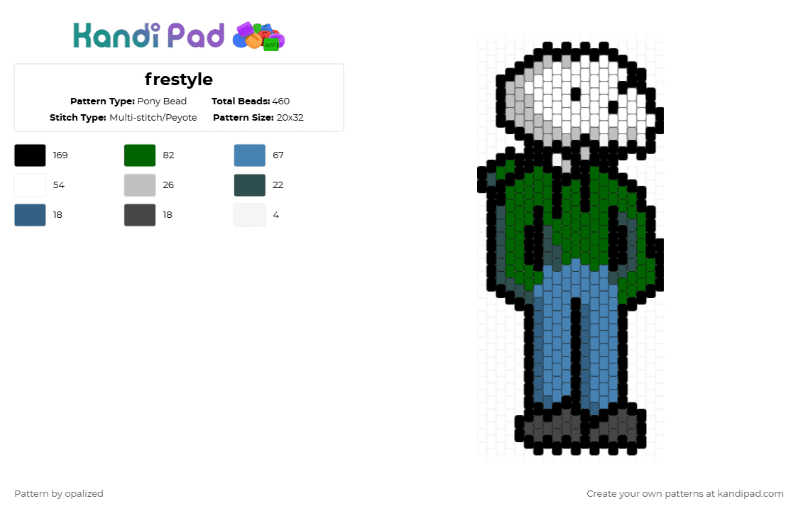frestyle - Pony Bead Pattern by opalized on Kandi Pad - green,blue