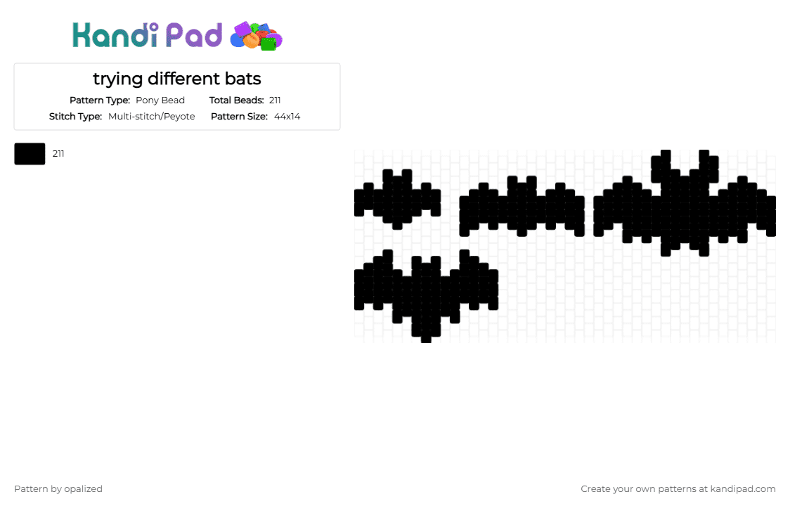 trying different bats - Pony Bead Pattern by opalized on Kandi Pad - black
