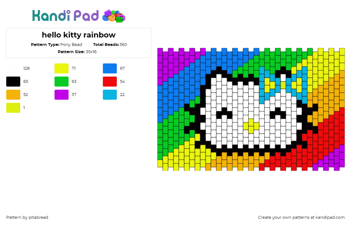 hello kitty rainbow - Pony Bead Pattern by pitabread on Kandi Pad - hello kitty,sanrio,rainbow,cuff,colorful,adventure,cherished,character,cuteness,