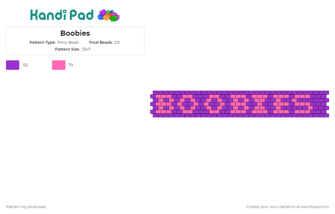 Boobies - Pony Bead Pattern by pitabread on Kandi Pad - boobs,bracelet,cuff,nsfw,playful,femininity,cheeky,conversation-starting,pink,purple