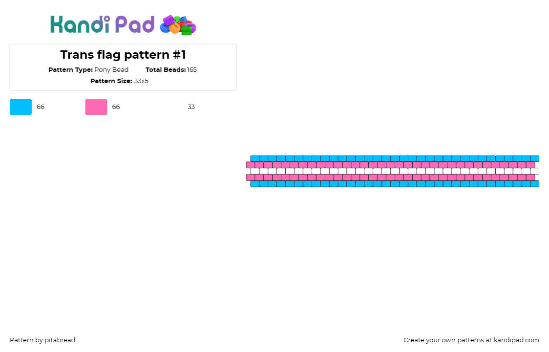 Trans flag pattern #1 - Pony Bead Pattern by pitabread on Kandi Pad - trans,pride,cuff,flag,solidarity,support,community,bracelet,light blue,pink