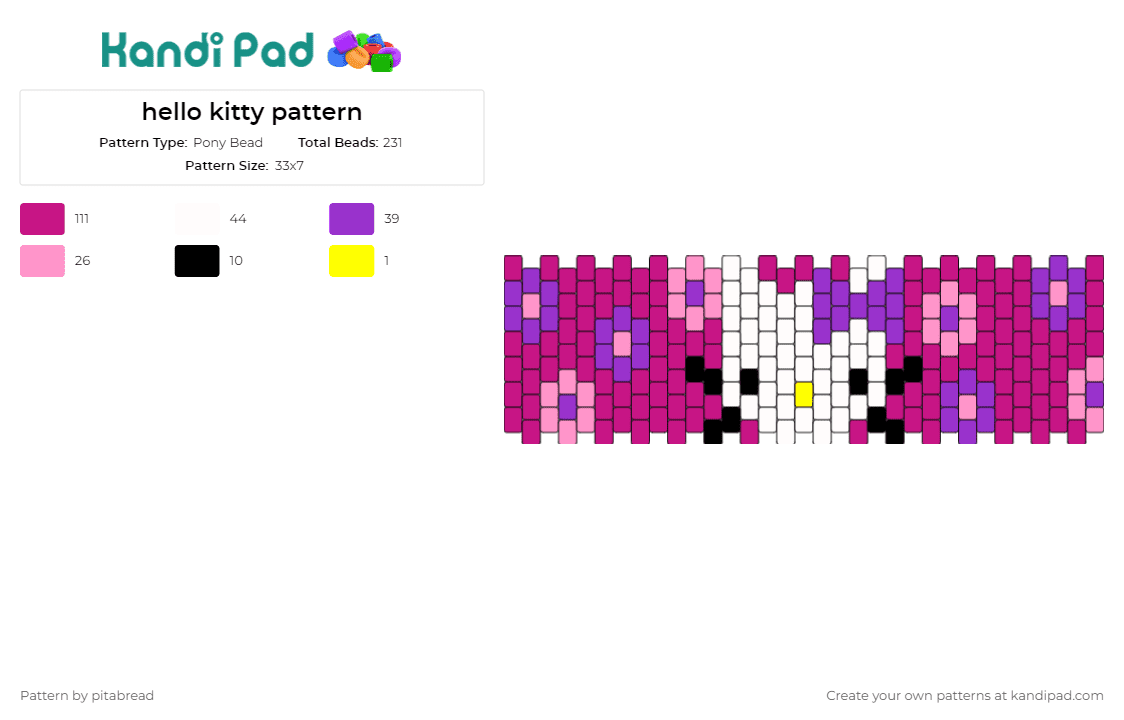 hello kitty pattern - Pony Bead Pattern by pitabread on Kandi Pad - hello kitty,sanrio,flowers,cuff,character,accessory,playful,creative,personalization,pink,white