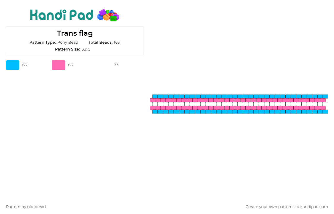 Trans flag pattern #1 - Pony Bead Pattern by pitabread on Kandi Pad - trans,pride,cuff,flag,solidarity,support,representation,community,bracelet,light blue,pink