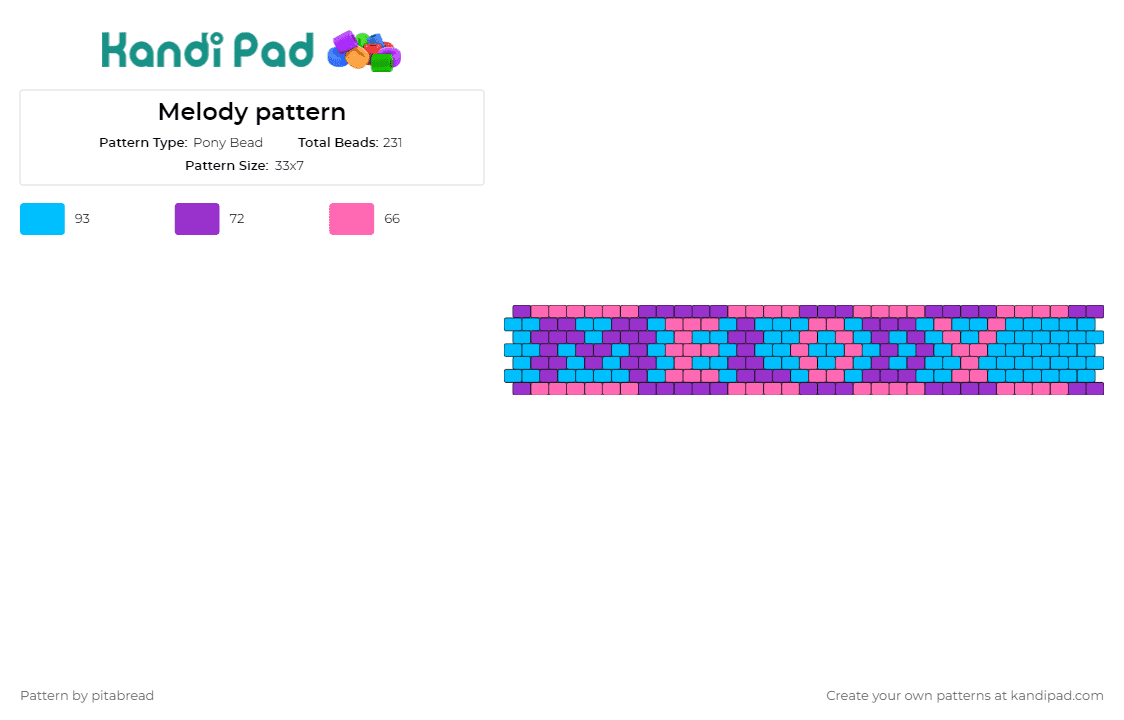 Melody pattern - Pony Bead Pattern by pitabread on Kandi Pad - melody,text,sanrio,cuff,playful,charming,delightful,essence,joy,pink,purple,blue