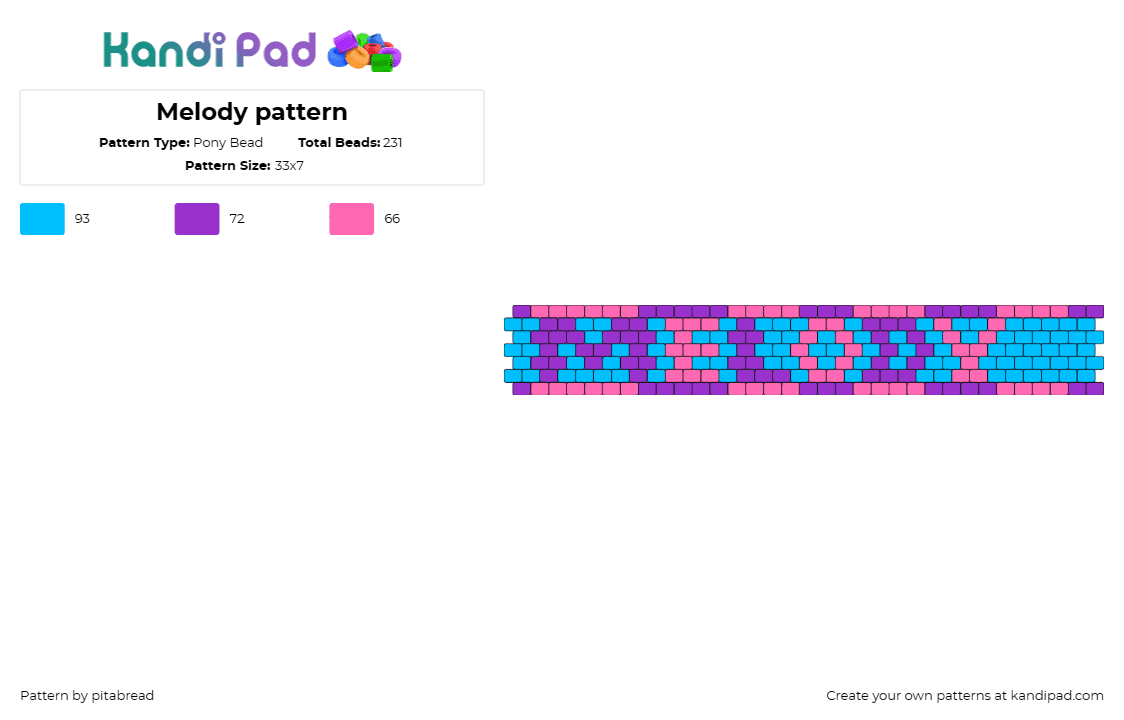 Melody pattern - Pony Bead Pattern by pitabread on Kandi Pad - melody,text,sanrio,cuff,playful,joy,pink,purple,blue