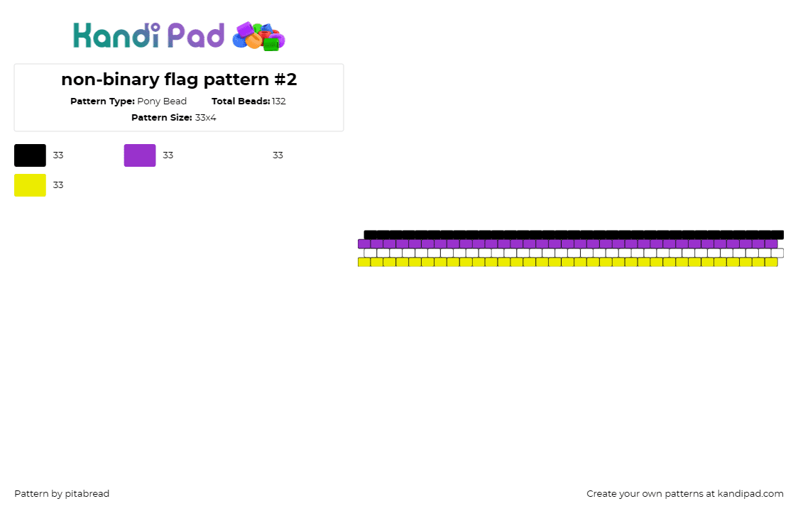 non-binary flag pattern #2 - Pony Bead Pattern by pitabread on Kandi Pad - nonbinary,pride,bracelet,cuff,flag,expression,identity,solidarity,vibrant