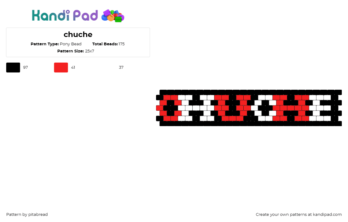 chuche - Pony Bead Pattern by pitabread on Kandi Pad - chuche,text,cuff,bold,contrasting,statement,personal,impactful,wrist,black,red,w