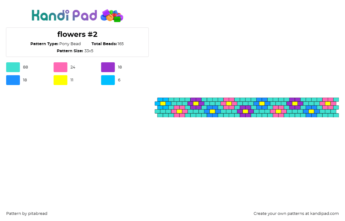 flowers #2 - Pony Bead Pattern by pitabread on Kandi Pad - flowers,daisies,plants,cuff,garden,floral,nature,motifs,turquoise,colorful