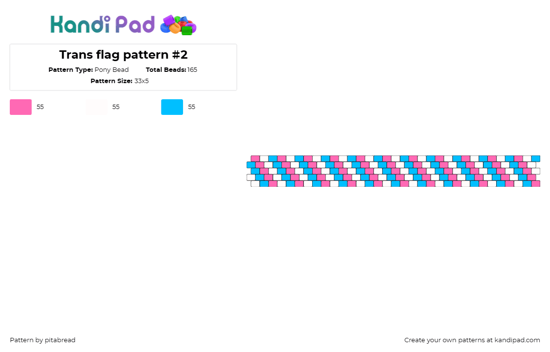 Trans flag pattern #2 - Pony Bead Pattern by pitabread on Kandi Pad - trans,pride,diagonal,stripes,bracelet,cuff,solidarity,celebration,identity,paste