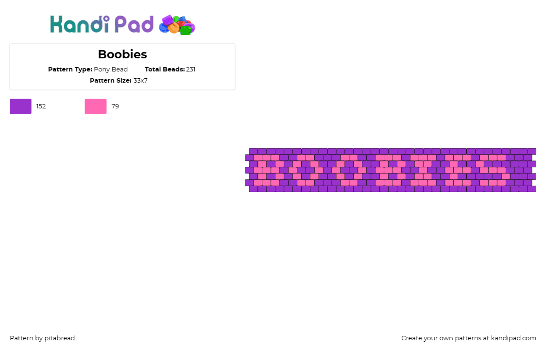 Boobies - Pony Bead Pattern by pitabread on Kandi Pad - boobs,bracelet,cuff,nsfw,playful,femininity,cheeky,conversation-starting,pink,pu