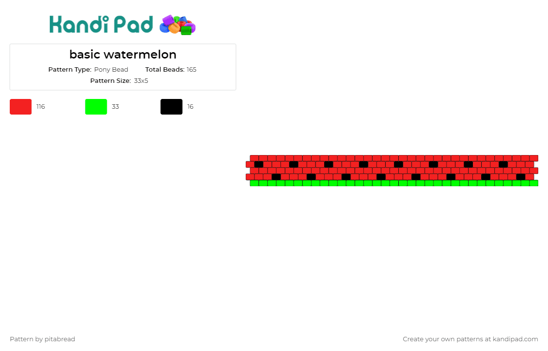 basic watermelon - Pony Bead Pattern by pitabread on Kandi Pad - watermelon,fruit,food,cuff,summer,refreshing,playful,juicy,vibrant,red