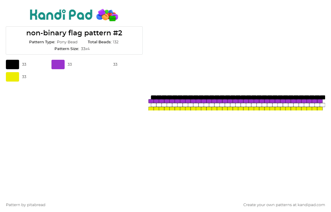 non-binary flag pattern #2 - Pony Bead Pattern by pitabread on Kandi Pad - nonbinary,pride,bracelet,cuff,flag,expression,identity,solidarity,vibrant,representation