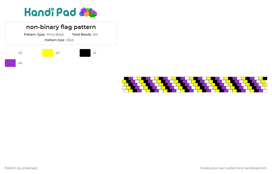 non-binary flag pattern - Pony Bead Pattern by pitabread on Kandi Pad - nonbinary,pride,diagonal,stripes,bracelet,cuff,identity,community,support,yellow,purple
