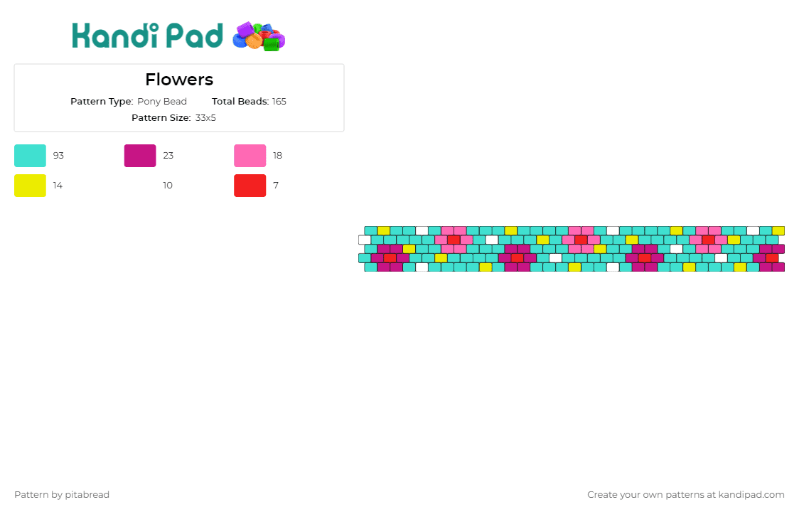 Flowers - Pony Bead Pattern by pitabread on Kandi Pad - flowers,daisies,plants,cuff,spring,vibrancy,floral-themed,cheerful,blooming,essence,plant life,pink,teal