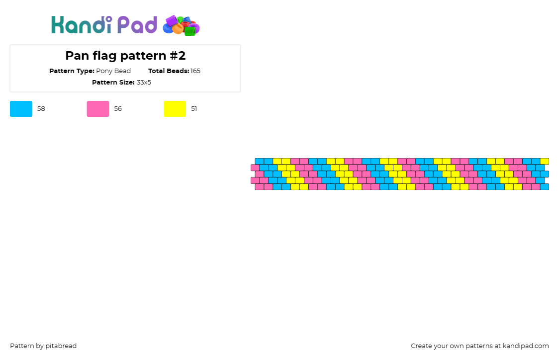 Pan flag pattern #2 - Pony Bead Pattern by pitabread on Kandi Pad - pansexual,pride,diagonal,stripes,bracelet,cuff,expression,vibrant,pink,yellow,li