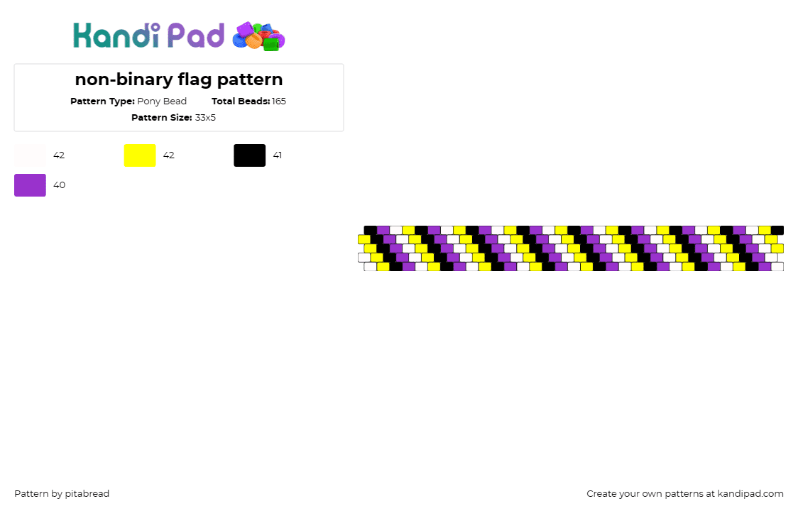 non-binary flag pattern - Pony Bead Pattern by pitabread on Kandi Pad - nonbinary,pride,diagonal,stripes,bracelet,cuff,identity,community,support,yellow