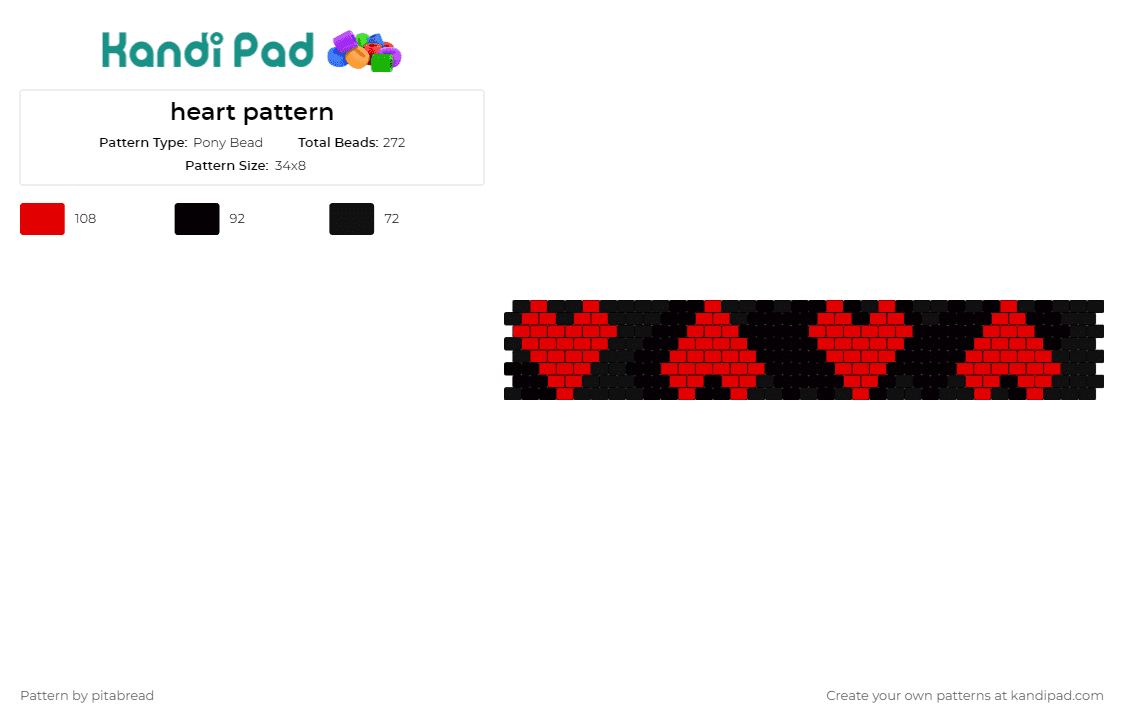 heart pattern - Pony Bead Pattern by pitabread on Kandi Pad - hearts,cuff