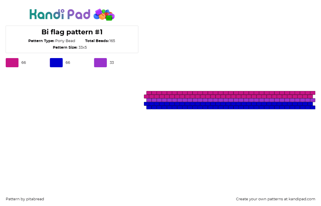 Bi flag pattern #1 - Pony Bead Pattern by pitabread on Kandi Pad - bisexual,pride,cuff,flag,visibility,support,community,bracelet,celebration,purpl