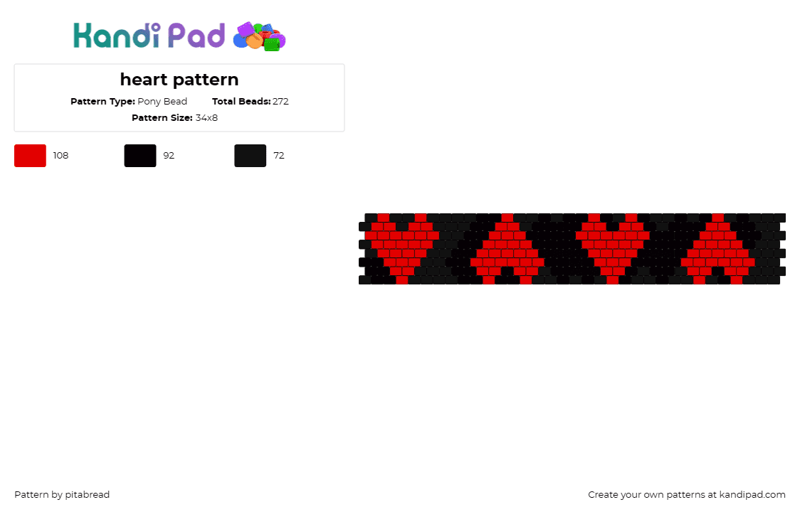 heart pattern - Pony Bead Pattern by pitabread on Kandi Pad - hearts,cuff