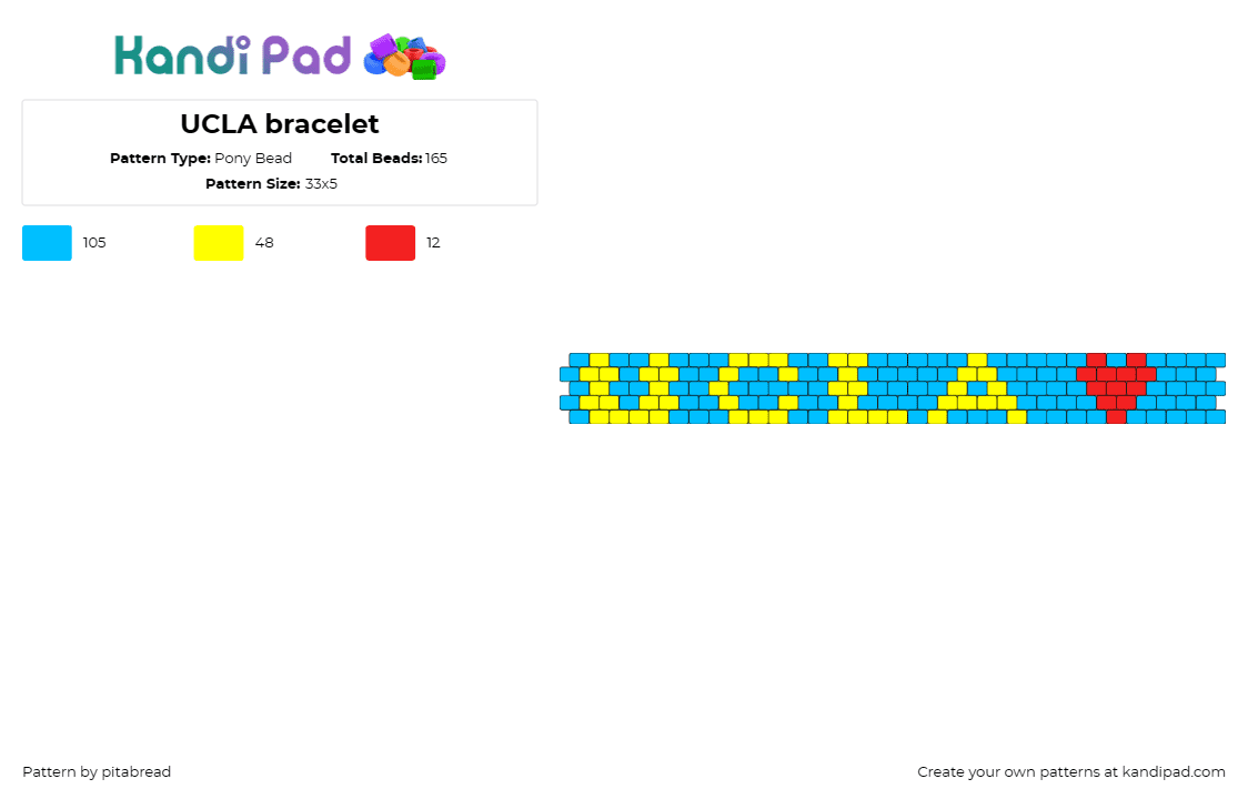 UCLA bracelet - Pony Bead Pattern by pitabread on Kandi Pad - ucla,university,college,bracelet,cuff,school spirit,fan gear,academic,sports,blu