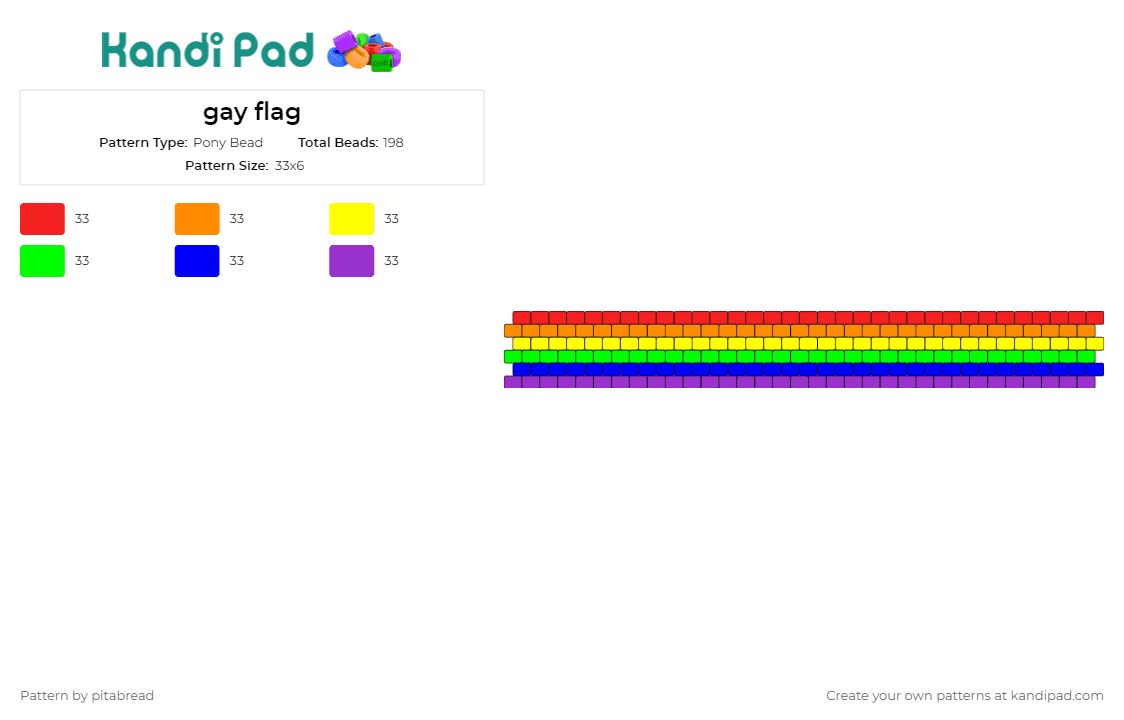 LGBTQ Flag #1 - Pony Bead Pattern by pitabread on Kandi Pad - gay,pride,rainbow,cuff,diversity,love,unity,acceptance,symbol,bracelet