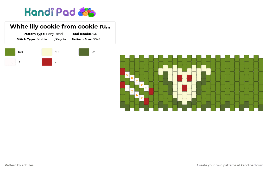 White lily cookie from cookie run kingdom crk - Pony Bead Pattern by ach1lles on Kandi Pad - green
