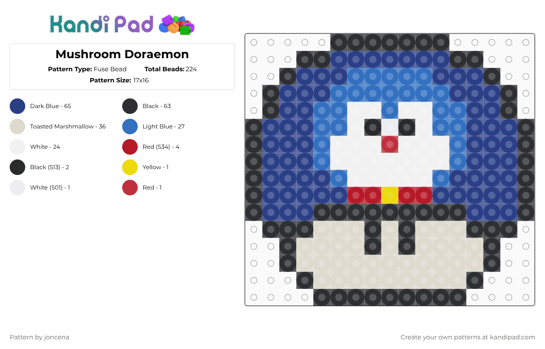 Mushroom Doraemon - Fuse Bead Pattern by joncena on Kandi Pad - beige, blue