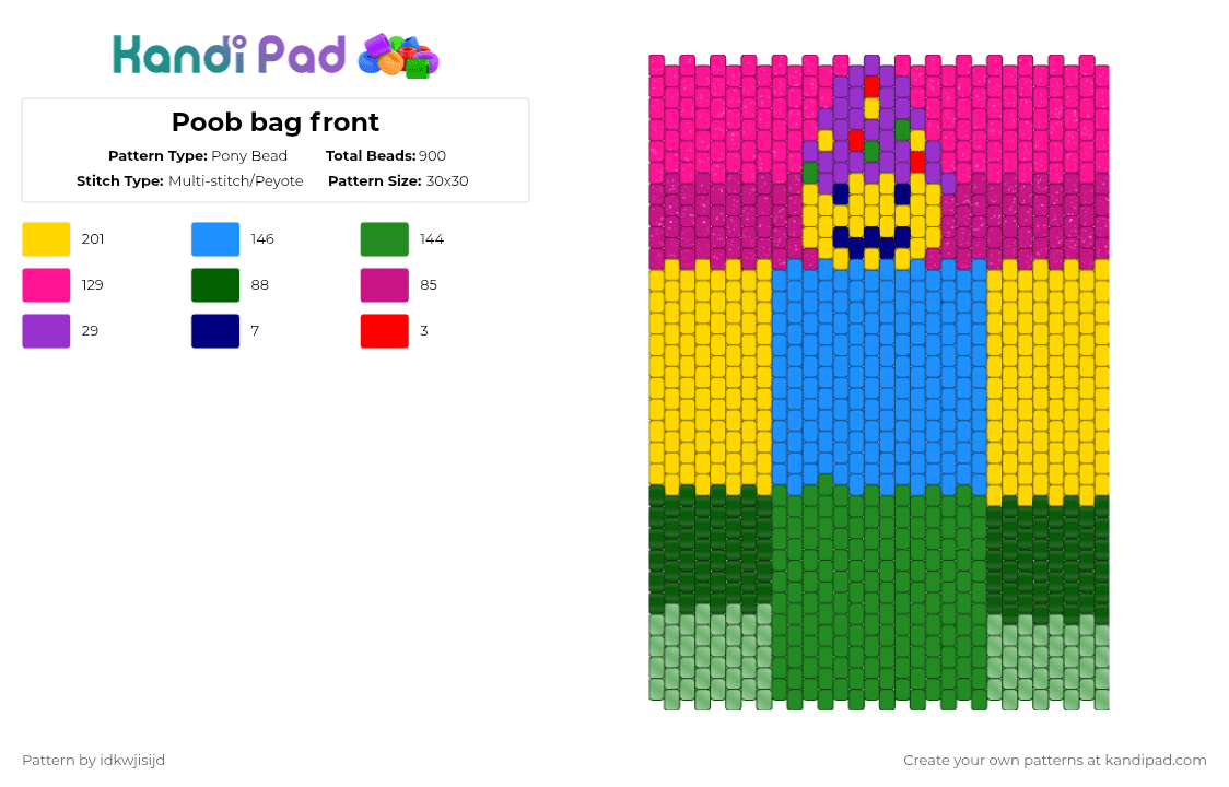 Poob bag front - Pony Bead Pattern by idkwjisijd on Kandi Pad - green, light blue, pink, yellow
