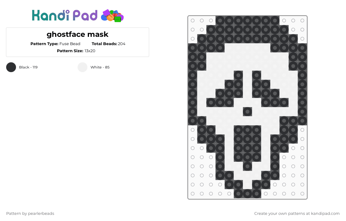 ghostface mask - Fuse Bead Pattern by pearlerbeads on Kandi Pad - black,white