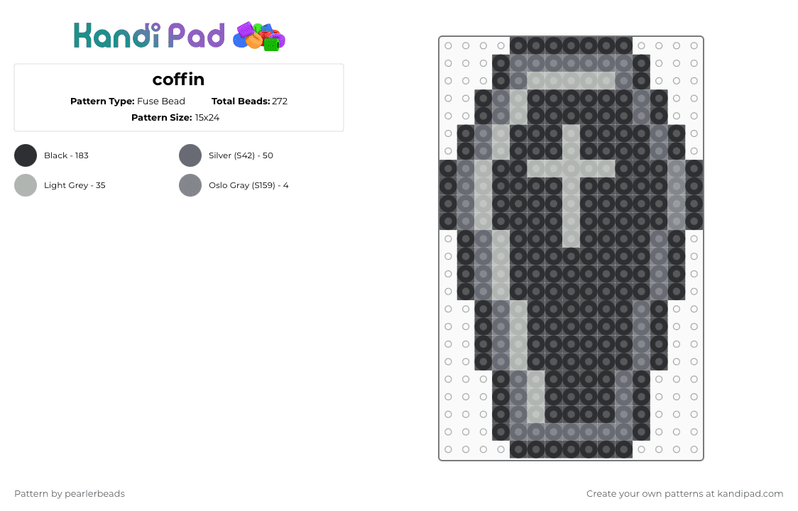 coffin - Fuse Bead Pattern by pearlerbeads on Kandi Pad - black,gray,beige