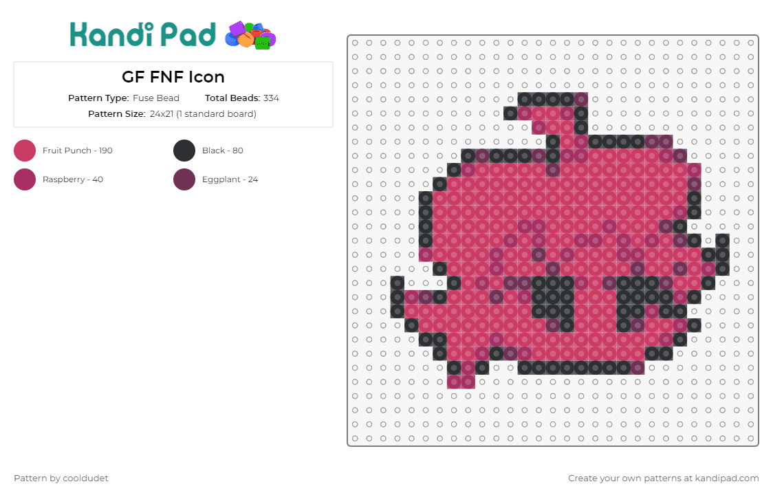 GF FNF Icon - Fuse Bead Pattern by cooldudet on Kandi Pad - girlfriend,fnf,friday night funkin,rhythmic,character,popular,vibrant,game,excitement,pink,red