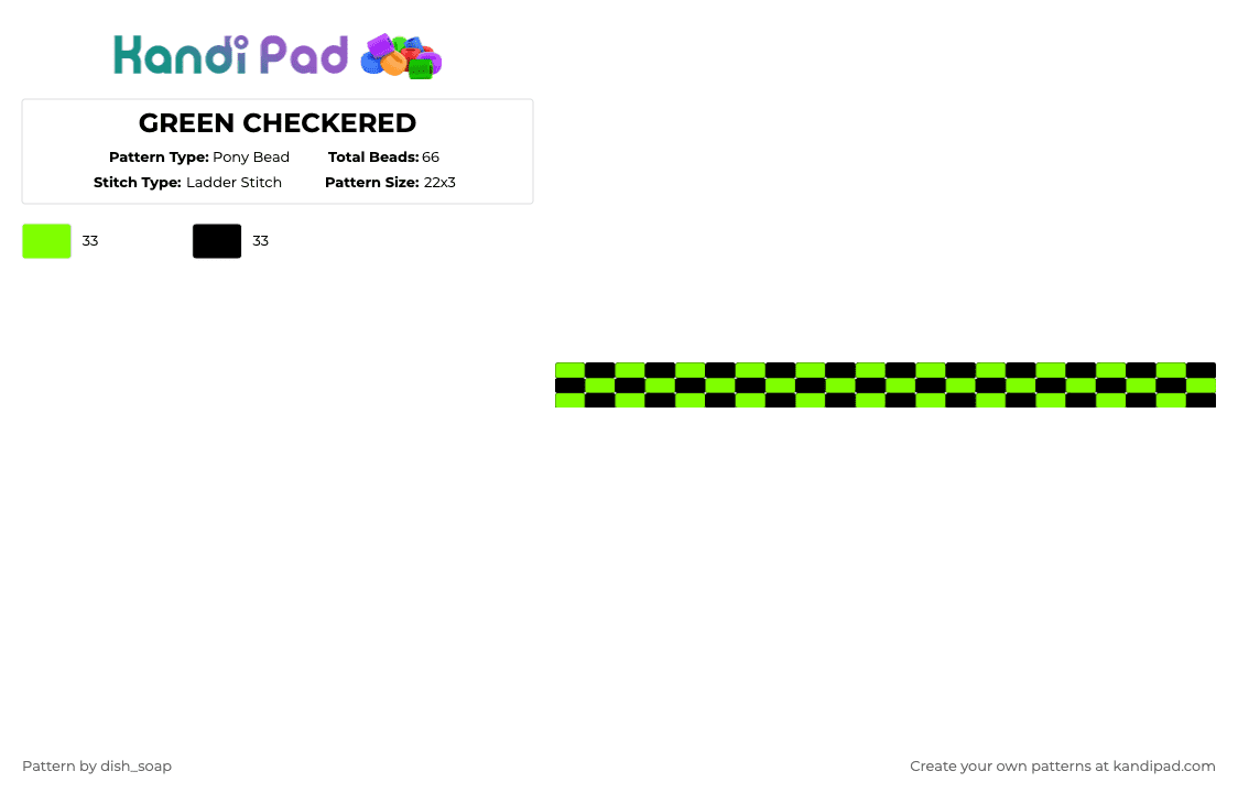 GREEN CHECKERED - Pony Bead Pattern by dish_soap on Kandi Pad - green,black