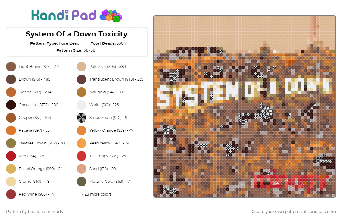 System Of a Down Toxicity - Fuse Bead Pattern by beetle_sanctuarty on Kandi Pad - soad,music,album