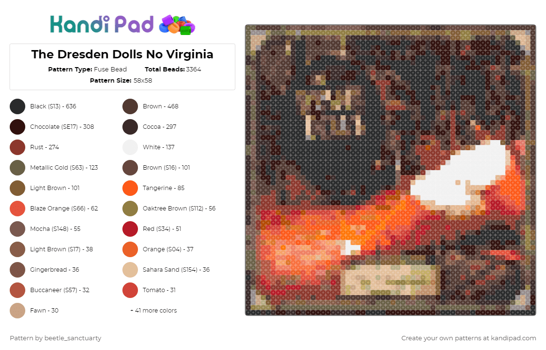 The Dresden Dolls No Virginia - Fuse Bead Pattern by beetle_sanctuarty on Kandi Pad - album,music