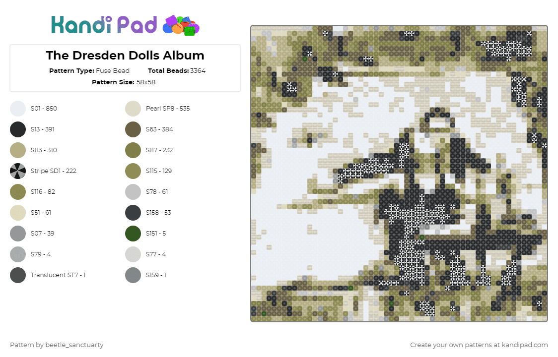 The Dresden Dolls Album - Fuse Bead Pattern by beetle_sanctuarty on Kandi Pad - album,music,dark cabaret,amanda palmer