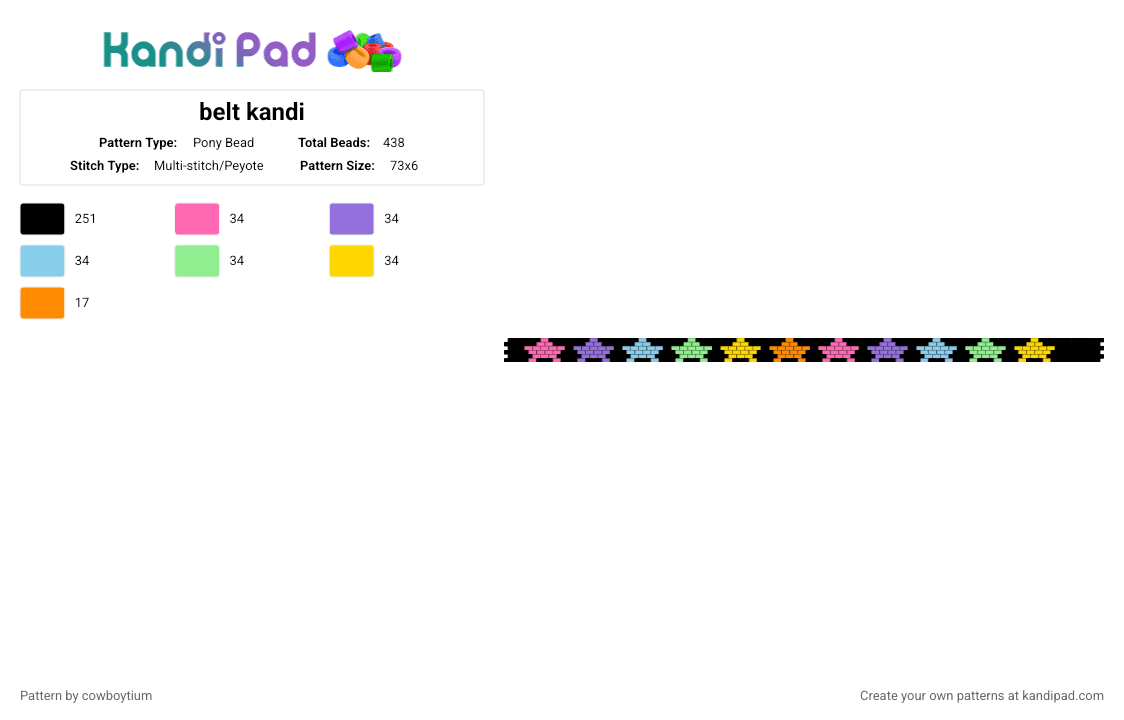 belt kandi - Pony Bead Pattern by cowboytium on Kandi Pad - black, colorful, purple, teal