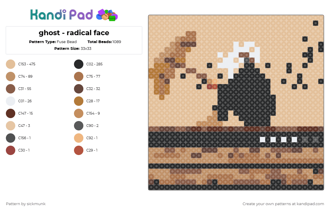 ghost - radical face - Fuse Bead Pattern by sickmunk on Kandi Pad - beige,tan