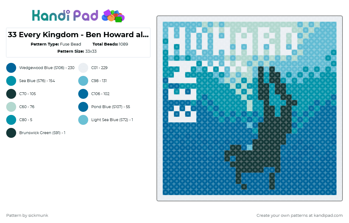 33 Every Kingdom - Ben Howard album artwork - Fuse Bead Pattern by sickmunk on Kandi Pad - blue,every kingdom,ben howard,music,indie,album,album cover
