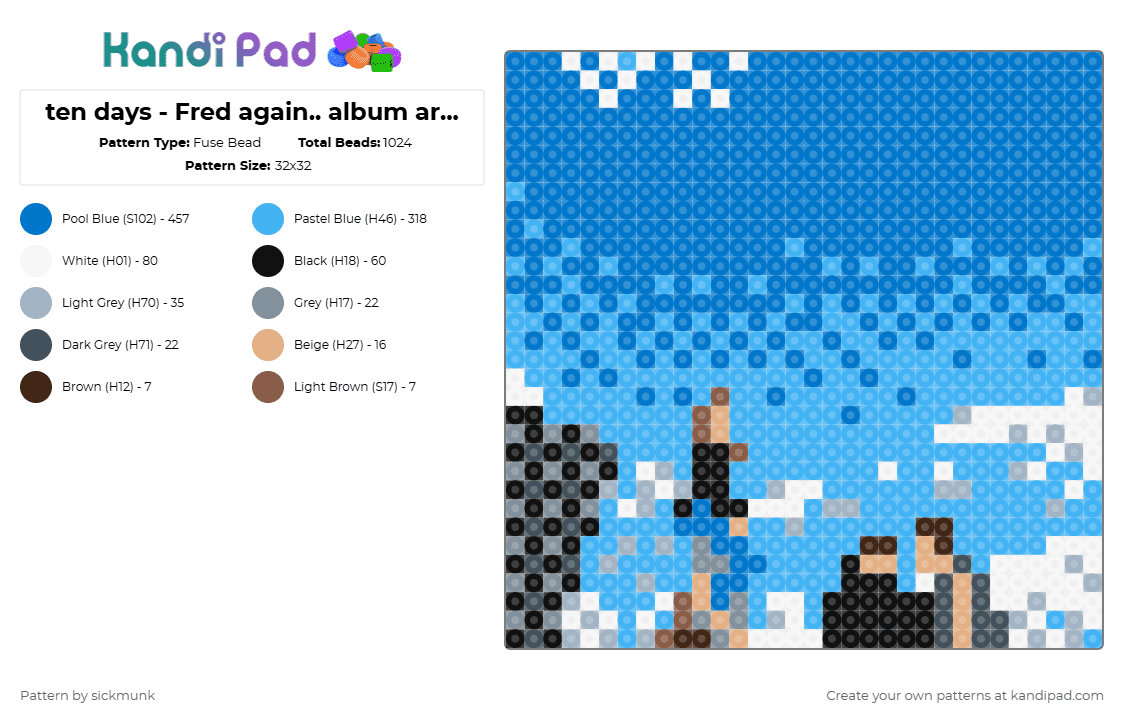 ten days - Fred again.. album artwork - Fuse Bead Pattern by sickmunk on Kandi Pad - album, album cover, blue, dance, fred again, light blue, ten days, ukg