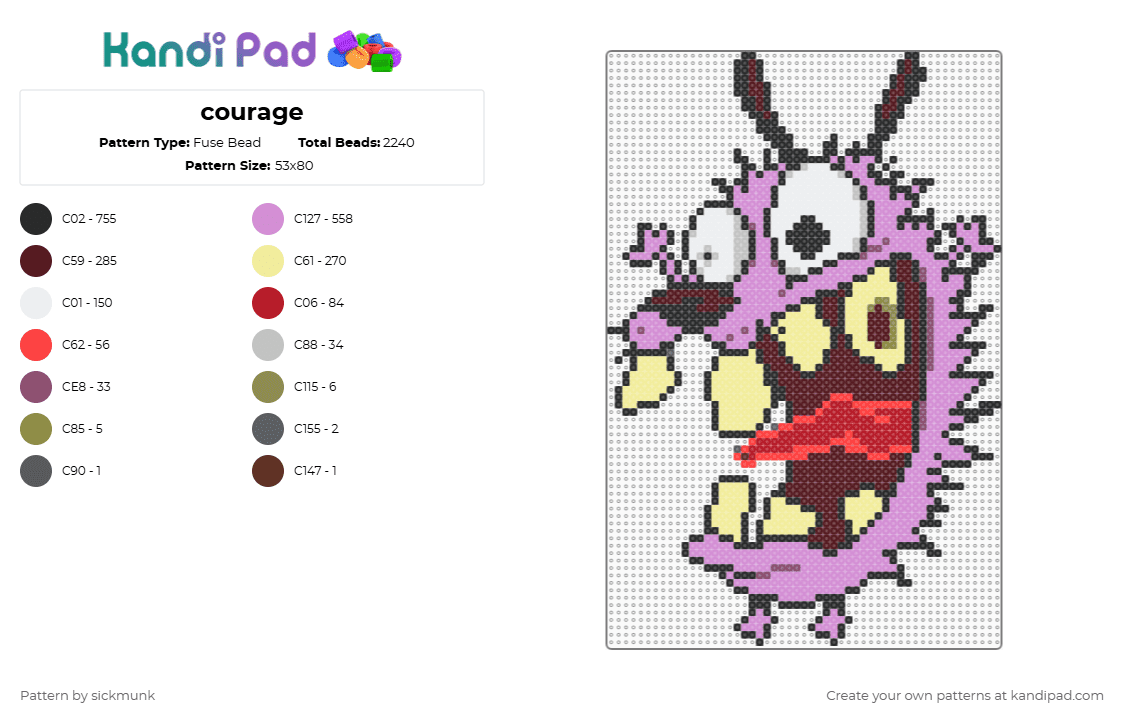 courage - Fuse Bead Pattern by sickmunk on Kandi Pad - brown,pink,yellow,courage,dog,cartoon,cartoon network,courage the cowardly dog