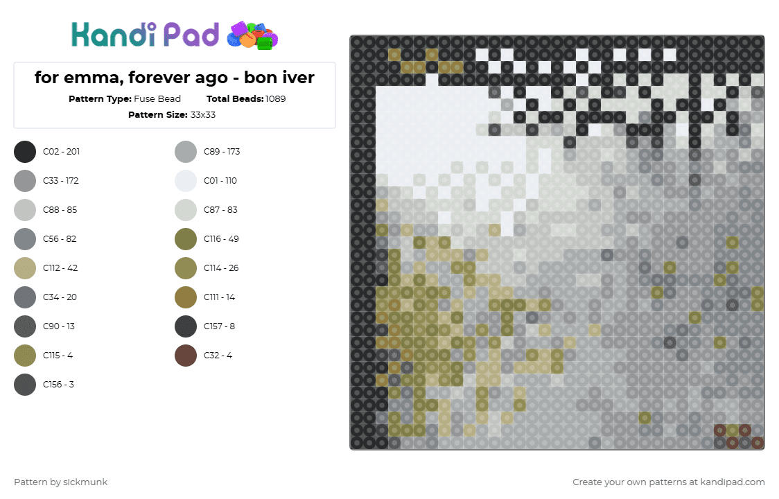 for emma, forever ago - bon iver - Fuse Bead Pattern by sickmunk on Kandi Pad - 