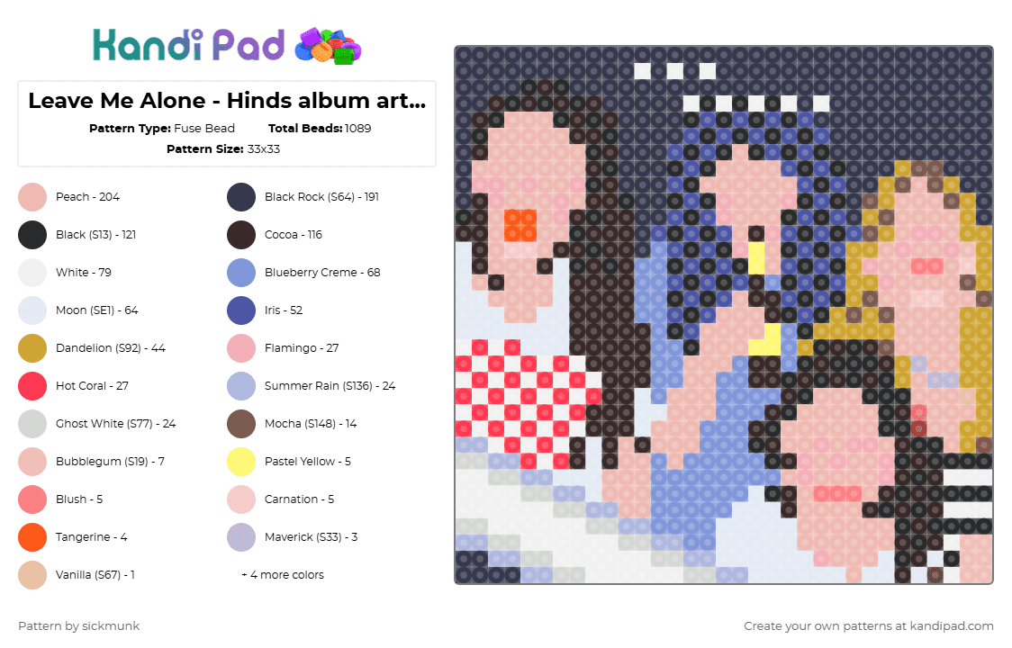 33 Leave Me Alone - Hinds album artwork - Fuse Bead Pattern by sickmunk on Kandi Pad - album, album cover, beige, brown, hinds, indie, leave me alone, music, purple