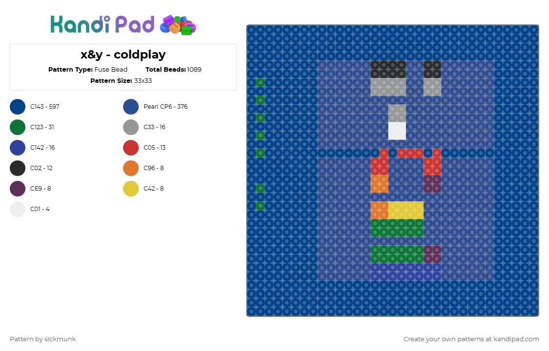 x&y - coldplay - Fuse Bead Pattern by sickmunk on Kandi Pad - blue