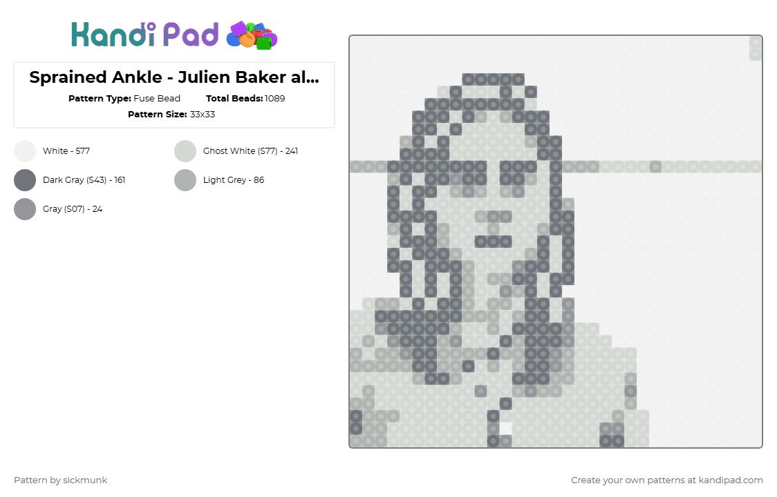 Sprained Ankle - Julien Baker album artwork - Fuse Bead Pattern by sickmunk on Kandi Pad - beige, gray, white