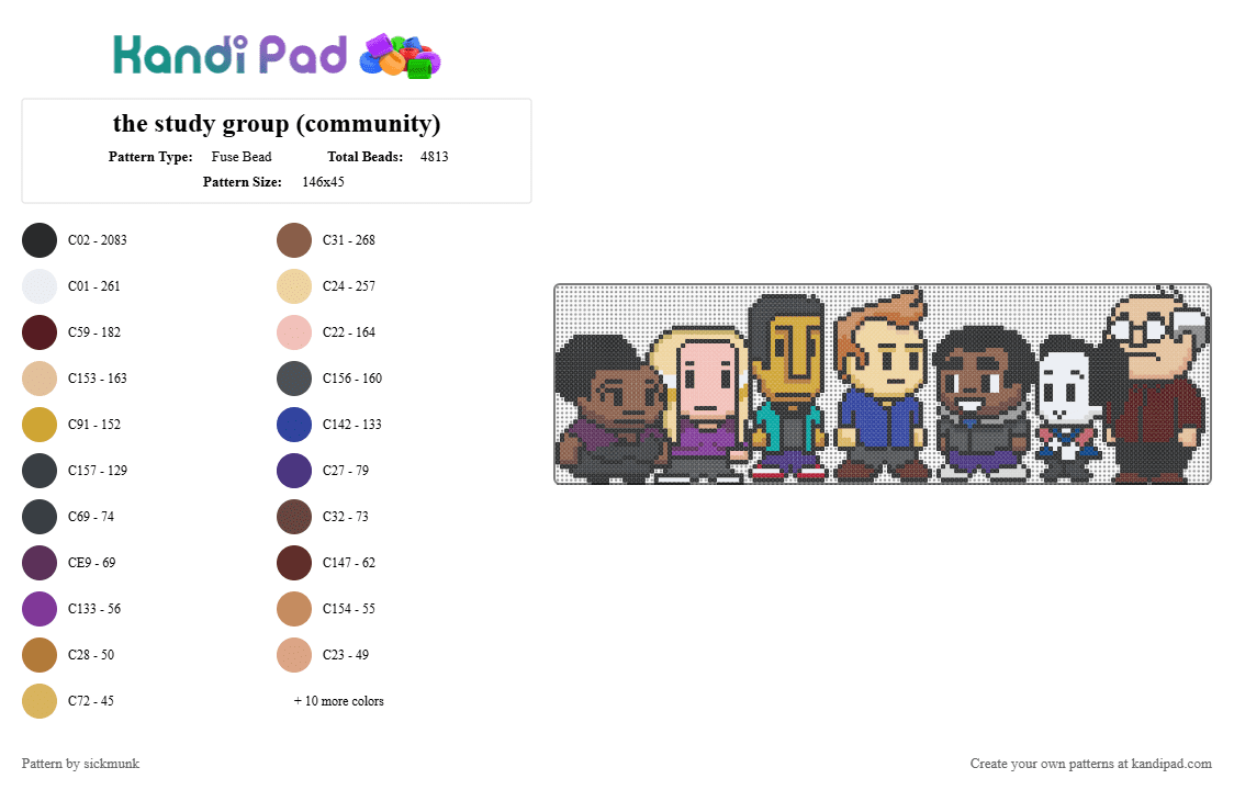 the study group (community) - Fuse Bead Pattern by sickmunk on Kandi Pad - black,tan,beige,brown,colorful,community,hawkethorne,e pluribus anus,tv show,greendale,college,study group