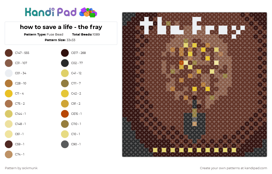 how to save a life - the fray - Fuse Bead Pattern by sickmunk on Kandi Pad - 